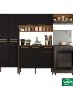 Cozinha Completa Madri Balcão + Paneleiro e Aéreo Cinamomo/Preto - Sallêto