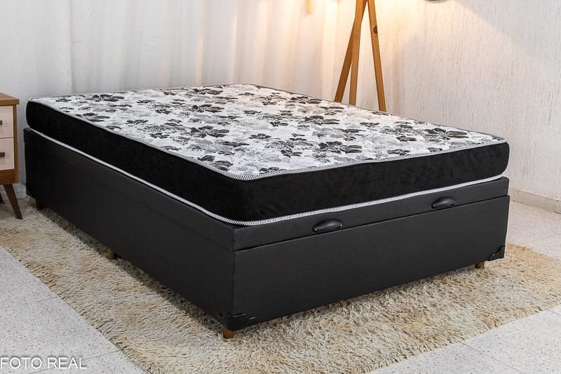 Baú Casal Korino+ Colchão Casal Santé D33 138x188x57 Nosso Sonho | Suporta até 240kg