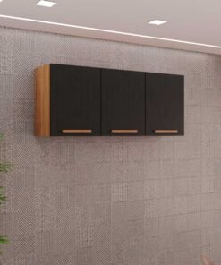 Armário de Cozinha Aéreo New Valência Triplo 1,20m - Cinamomo/Preto