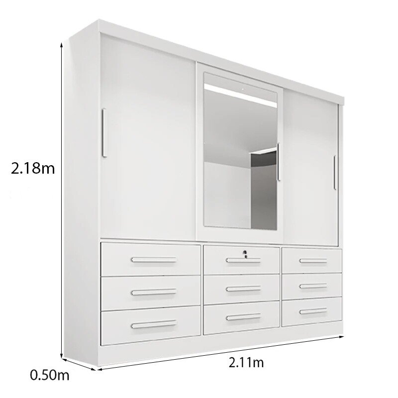 Roupeiro Casal Turim Branco 3 Portas 9 Gavetas C/ 1 Espelho 100% MDF Larg. 2.11 - Bianchi - Imagem 3