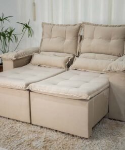 Sofá Retrátil Reclinável Nicole 1.80m Veludo Bege A32