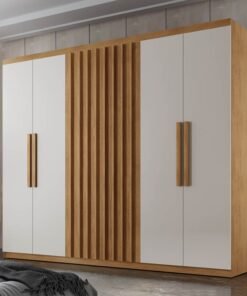 Guarda-Roupa Casal Cairo Ripado 6 Portas MDF Larg. 1.80m Nature/Off Rufato