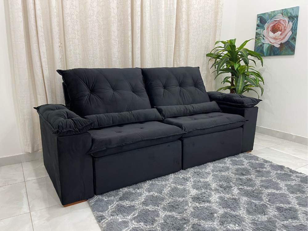 Sofá Retrátil Reclinável Las Vegas 2.30m - Preto Veludão - Imagem 3