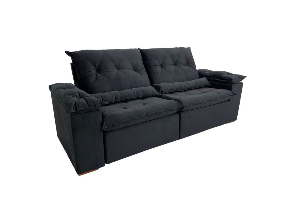 Sofá Retrátil Reclinável Las Vegas 2.30m - Preto Veludão - Imagem 6