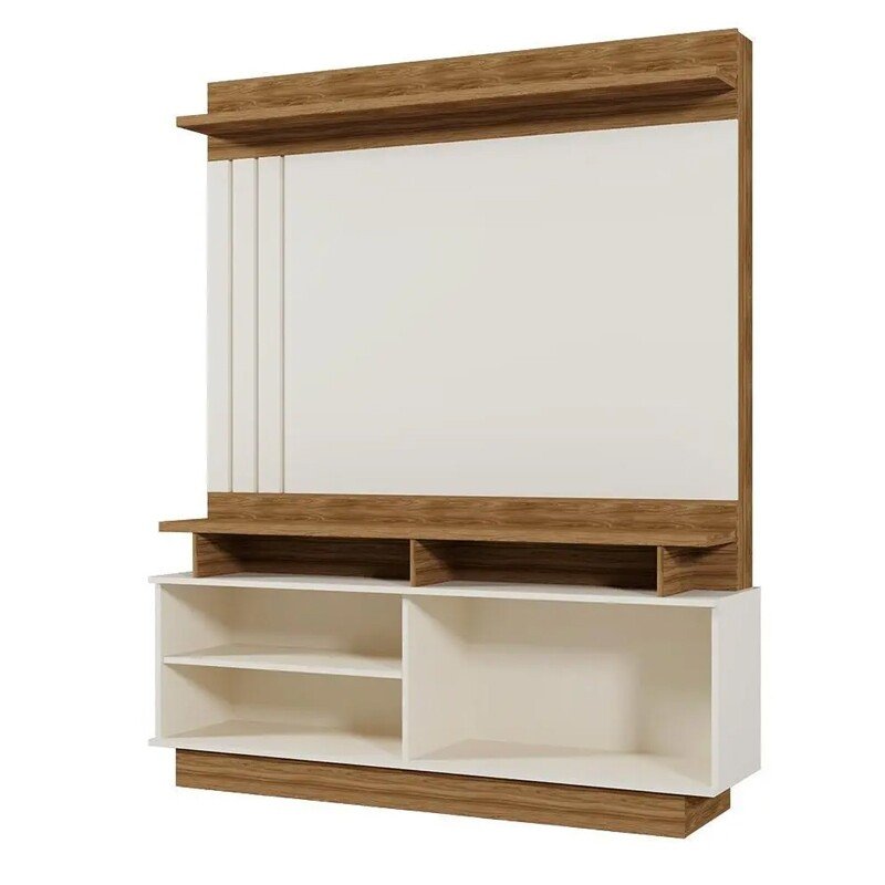 Home Goiás Larg. 1.50m Off/Amêndoa C/ Detalhe Ripado para TV até 55" - Mobler - Imagem 2