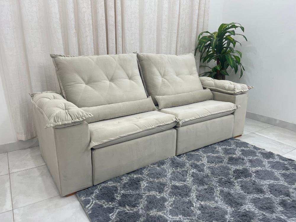 Sofá Retrátil Reclinável Las Vegas 2.30m - Bege Veludão - Imagem 12