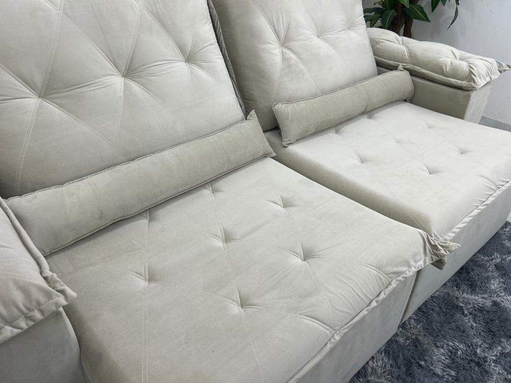 Sofá Retrátil Reclinável Las Vegas 2.30m - Bege Veludão - Imagem 9