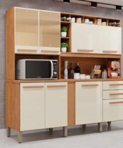 Armário Kit de Cozinha Antonella c/espelho 7 Portas 3 Gavetas - Cinamomo/Off White