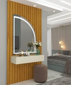 Penteadeira Realeza Ripada Naturale/Off C/ Espelho e LED Larg. 0.94m - Gelius