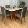 Mesa de Jantar Helo 1.20x0.80 Com 4 Cadeiras - Mel/Off White/Marrom Veludo