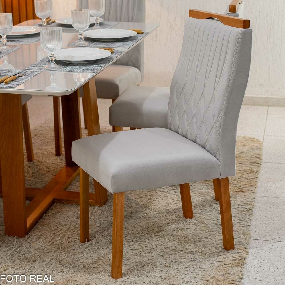 Mesa Pedro Mel Vidro OFF 160×80 6 Cadeiras Genova Veludo Prata 514 Madeira Maciça Art Assento - Entregue Montada - Imagem 4