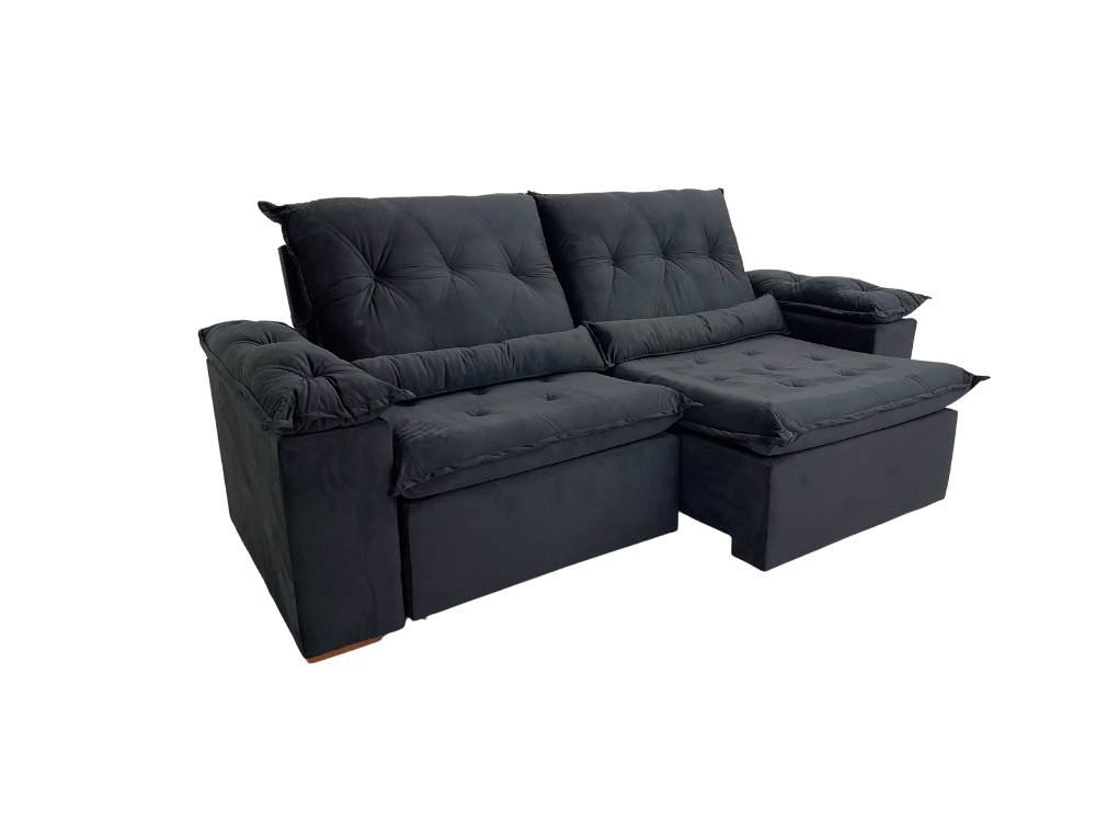 Sofá Retrátil Reclinável Las Vegas 2.30m - Preto Veludão - Imagem 9