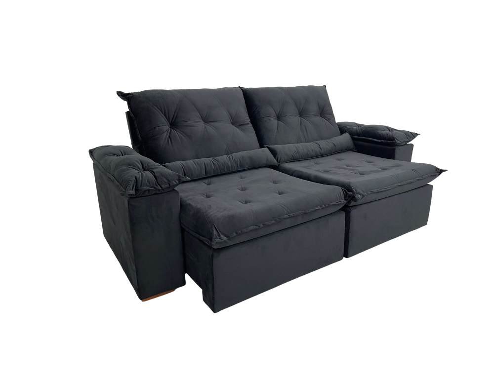 Sofá Retrátil Reclinável Las Vegas 2.30m - Preto Veludão - Imagem 10