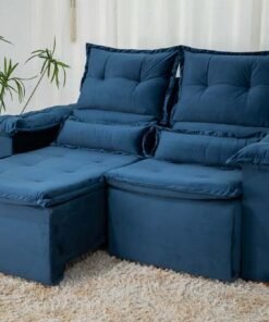 Sofá Retrátil Reclinável Nicole 1.80m Veludo Azul A16