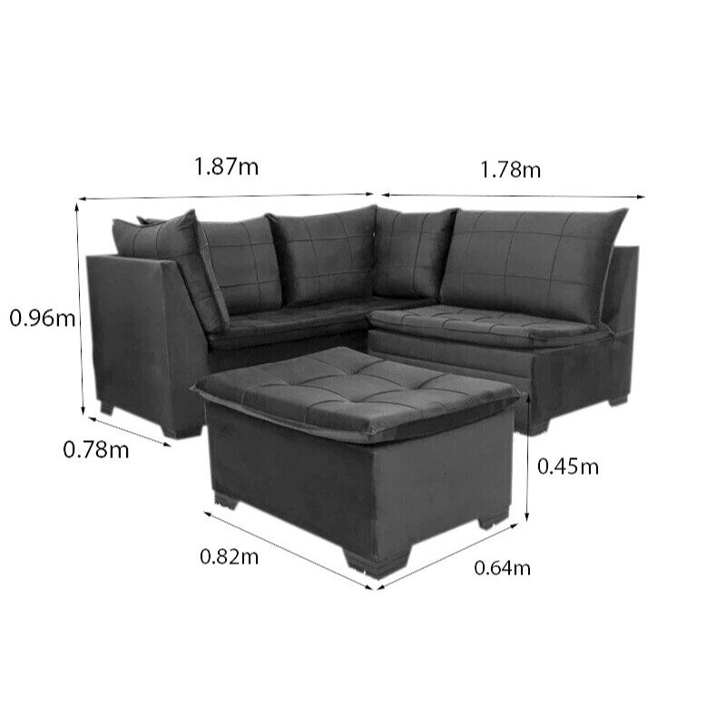 Sofá Canto 5 lugares com Puff Viena Veludo Marrom A17 - Imagem 2