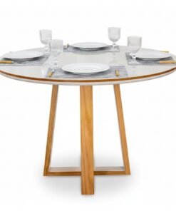 Mesa de Jantar Atlanta Redonda 120cm Cinamomo/Vidro Off - Minas Plac