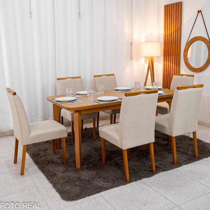 Mesa de Jantar Londrina 180x90 Cinamomo Rufato + 6 Cad. Isabela Linho Bege 01 Madeira - KM Decor - Imagem 3