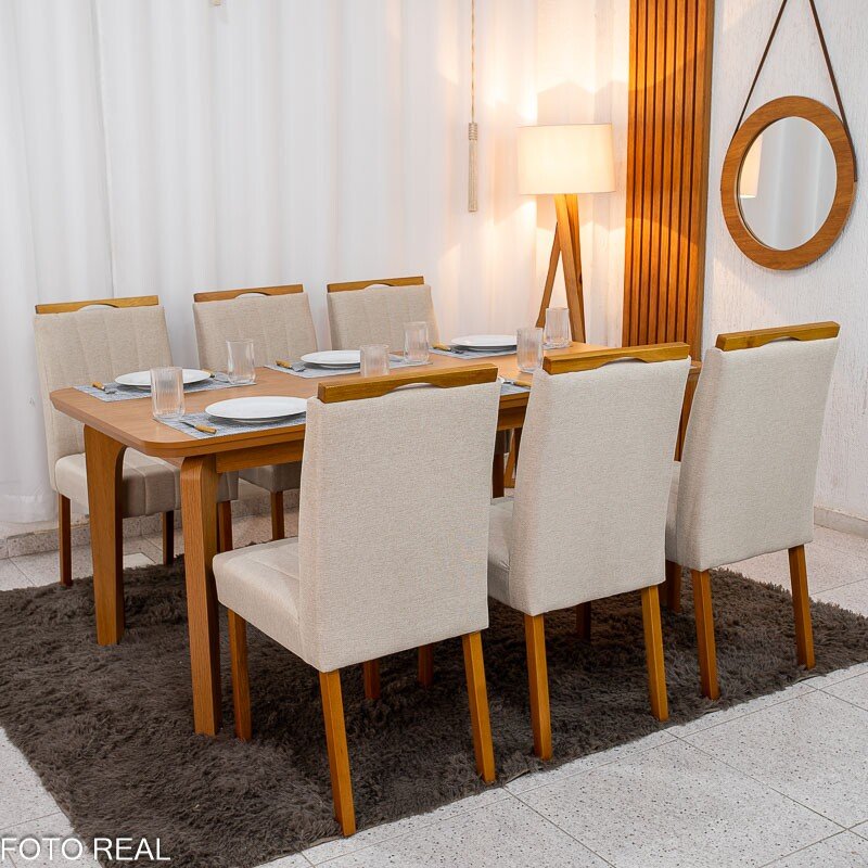 Mesa de Jantar Londrina 180x90 Cinamomo Rufato + 6 Cad. Isabela Linho Bege 01 Madeira - KM Decor - Imagem 4