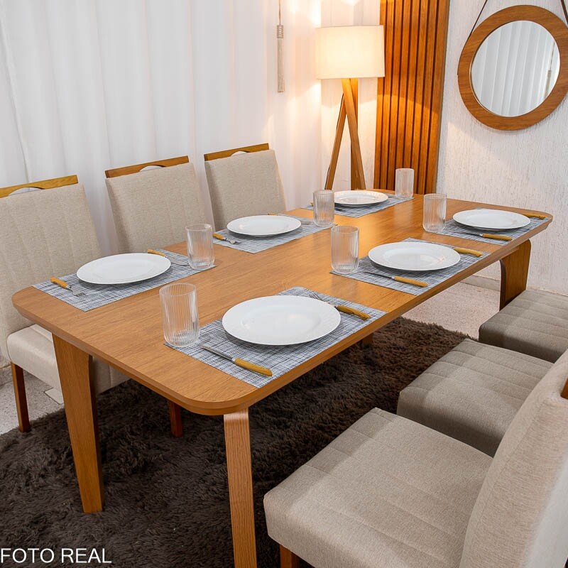 Mesa de Jantar Londrina 180x90 Cinamomo Rufato + 6 Cad. Isabela Linho Bege 01 Madeira - KM Decor - Imagem 5