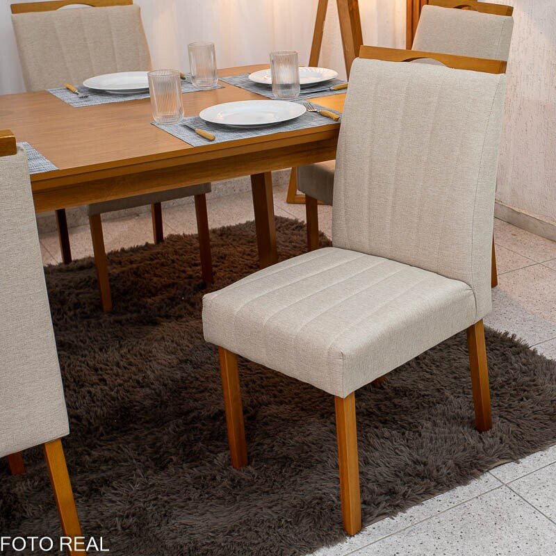 Mesa de Jantar Londrina 180x90 Cinamomo Rufato + 6 Cad. Isabela Linho Bege 01 Madeira - KM Decor - Imagem 6