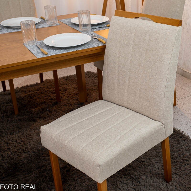 Mesa de Jantar Londrina 180x90 Cinamomo Rufato + 6 Cad. Isabela Linho Bege 01 Madeira - KM Decor - Imagem 7