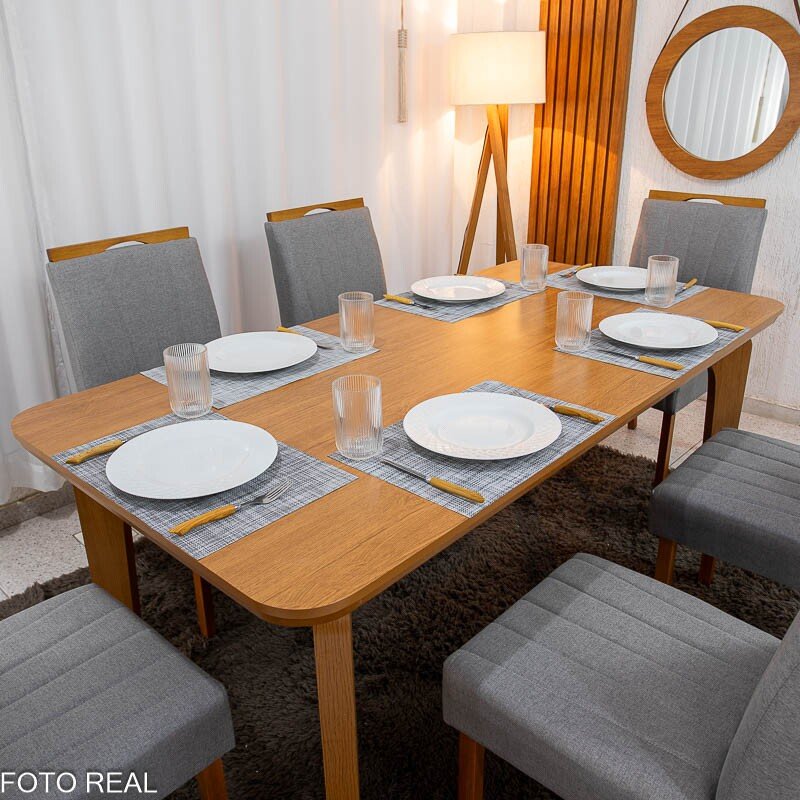 Mesa de Jantar Londrina 180x90 Cinamomo Rufato + 6 Cad. Isabela Linho Cinza 05 Madeira - KM Decor - Imagem 2