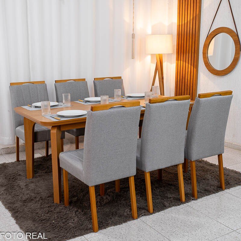 Mesa de Jantar Londrina 180x90 Cinamomo Rufato + 6 Cad. Isabela Linho Cinza 05 Madeira - KM Decor - Imagem 4