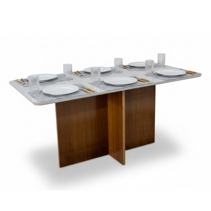 Mesa de Jantar Moscou 160x80 Vidro Off/Base Cinamomo - Minas Plac