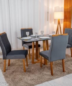 Mesa de Jantar Pedro 120x80 Vidro Madeira+4 Cad. Lisboa Veludo (VARIAS OPÇÕES DE CORES)