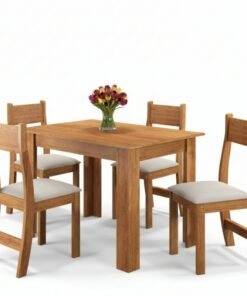 Mesa de Jantar Perla 110×75 Mel + 4 Cad. Brisa Linho Assento Bronze - Viero