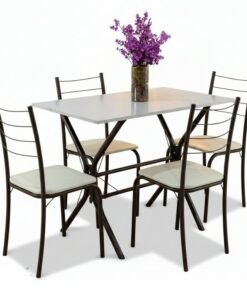 Mesa Rio Base Cabo Frio Marrom Tampo Pedra Off 100x60 4 Cadeiras Assento Creme - Teixeira