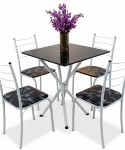 Mesa Rio Base Ipanema Branco Tampo Preto MDF 68X68 4 Cadeiras Rio Assento Preto - Teixeira