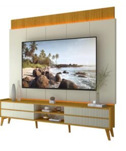 Rack Magnífico 212 Larg. 2.18m + Painel Magnífico 220 Nature/Off C/LED e Detalhe Ripado - Gelius