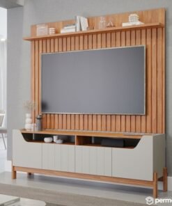 Bancada Moema Larg. 1.85m Off/Cinamomo + Painel Trend Ripado Larg. 1.80m Cinamomo 100% MDF - Permóbili