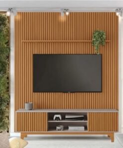 Rack Triunfo Larg. 2.00m Cinamomo/Off + Painel Riso Larg. 2.07m Cinamomo Ripado para TV até 75" - JCM