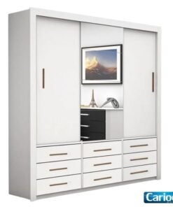 Roupeiro Anjos Branco 3 Portas 9 Gavetas C/ 1 Espelho Larg. 1.91m - Carioca Móveis