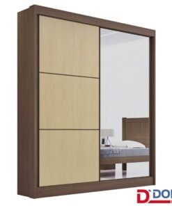 Roupeiro Atenas Castanho/Linho 2 Portas C/ 1 Espelho 3 Gavetas Portas Flex 100% MDF Larg. 1.85m - D Doro