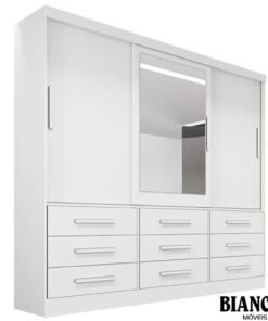 Roupeiro Casal Turim Branco 3 Portas 9 Gavetas C/ 1 Espelho 100% MDF Larg. 2.11 - Bianchi