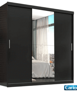 Guarda-Roupa Casal Veneza 3 Portas com Espelho Preto Larg. 1.88m - Carioca