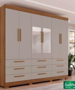 Roupeiro Dinamarca Cinamomo/Off C/Espelho 6 Portas 9 Gavetas C/pés Larg. 1.80m - Sallêto