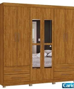 Roupeiro Hercules 6 Portas com Espelho Cinamomo Larg. 1.77m Com Pés Carioca