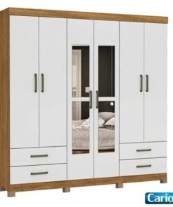 Roupeiro Hercules 6 Portas com Espelho Cinamomo/Off Larg. 1.77m Com Pés Carioca