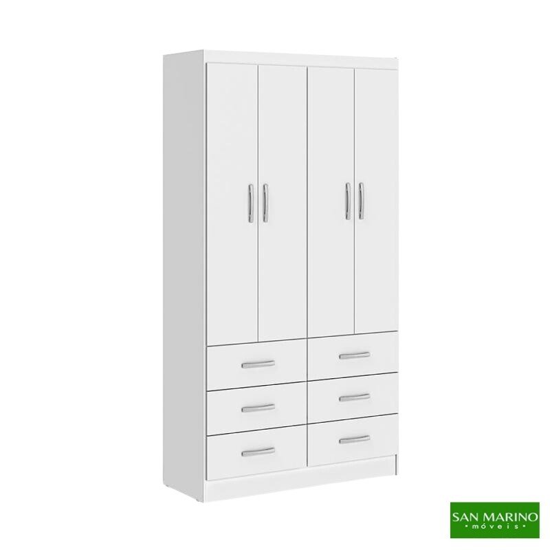 Roupeiro Nápoles Larg. 0.93m Branco 4 Portas 6 Gavetas - San Marino