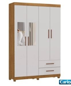 Roupeiro Solteiro Hercules Cinamomo/Off 04 Portas 02 Gavetas C/Espelho e Pés Larg. 1.18m - Carioca