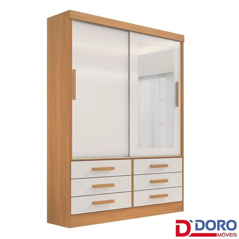 Roupeiro Solteiro Merídian Cinamomo/Off 2 portas c/ 1 Espelho 6 Gavetas Larg. 1.35m - D Doro