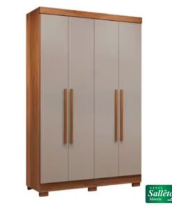 Roupeiro Solteiro Recife Cinamomo/Off 4 Portas 2 Gavetas C/Pés Larg. 1.21m - Sallêto