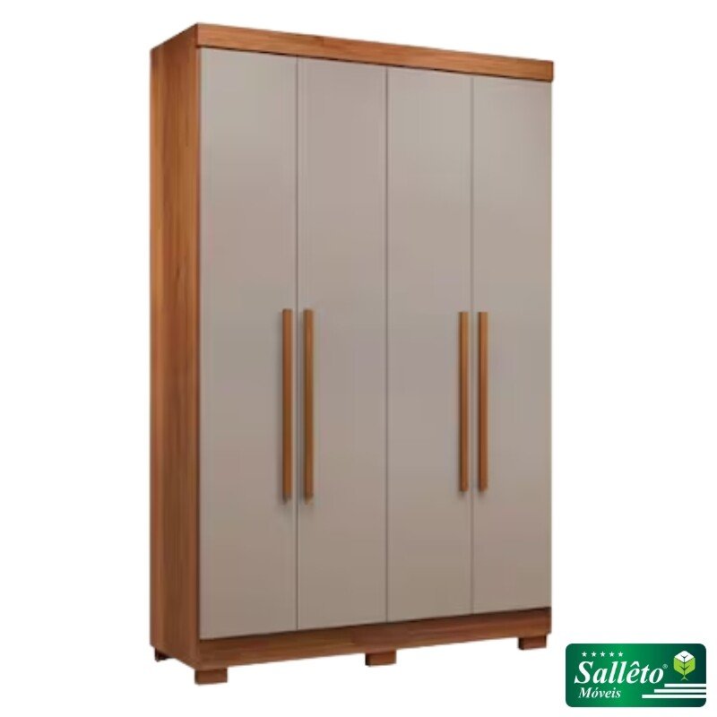 Roupeiro Solteiro Recife Cinamomo/Off 4 Portas 2 Gavetas C/Pés Larg. 1.21m - Sallêto