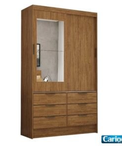 Roupeiro Solteiro Sevilha Cinamomo 2 Portas C/ 1 Espelho 6 Gavetas Larg. 1.08m - Carioca