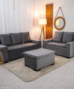 Sofá 3 e 2 lugares França com Puff Veludo Cinza A15 Larg. 1.86m