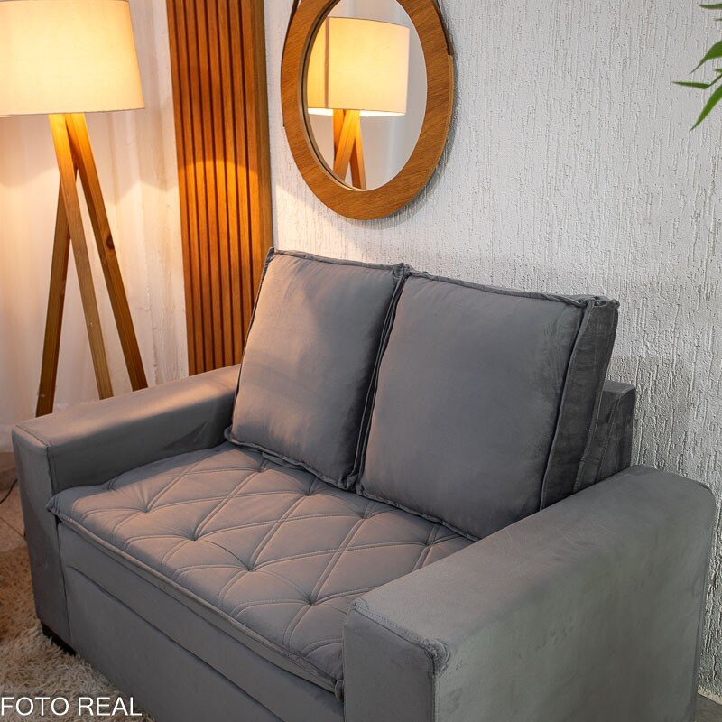Sofá 3 e 2 lugares França com Puff Veludo Cinza A15 Larg. 1.86m - Imagem 3